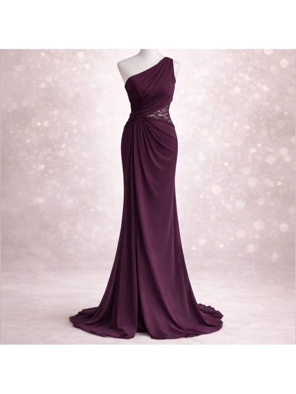 NWOT CeCe DB Studio Prom Gown One Shoulder Lace Waist Draped Maxi Dress Size 6